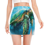 Sea Turtle Painting Print Side Slit Mini Skirt