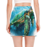 Sea Turtle Painting Print Side Slit Mini Skirt