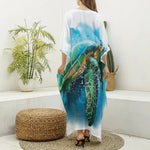 Sea Turtle Painting Print Silk V-Neck Kaftan Dress