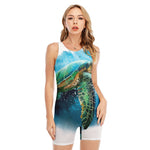 Sea Turtle Painting Print Sleeveless One Piece Swimsuit