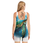 Sea Turtle Painting Print Sleeveless One Piece Swimsuit