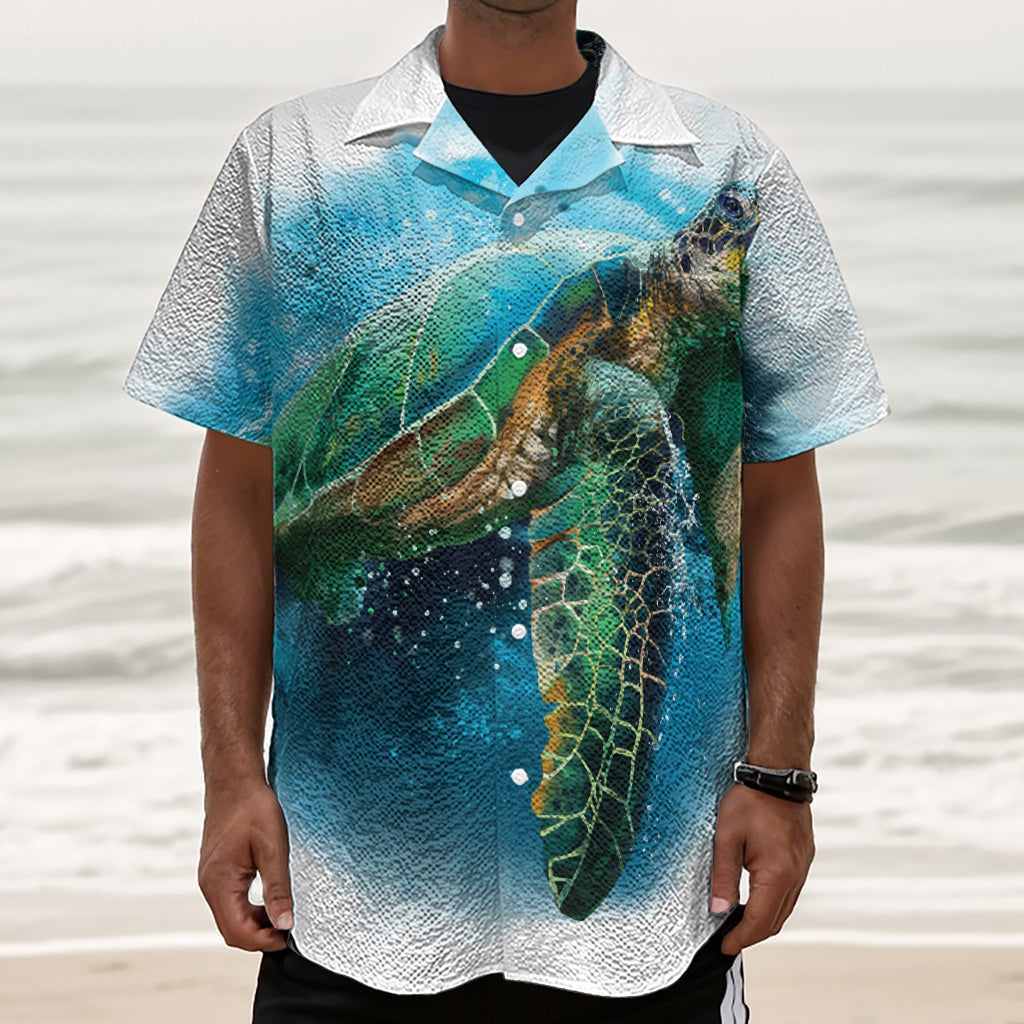 Sea Turtle Painting Print Textured Short Sleeve Shirt