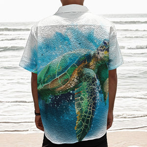 Sea Turtle Painting Print Textured Short Sleeve Shirt