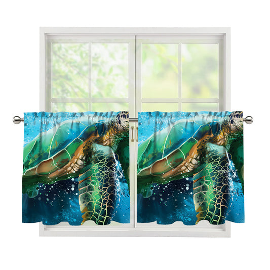 Sea Turtle Painting Print Tier Curtains