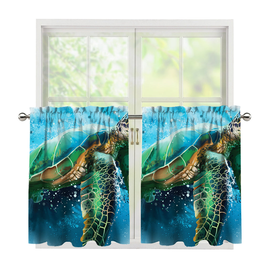 Sea Turtle Painting Print Tier Curtains