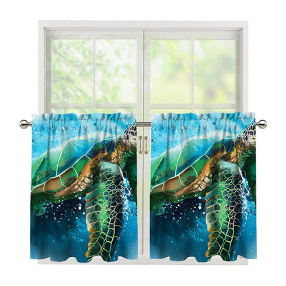 Sea Turtle Painting Print Tier Curtains