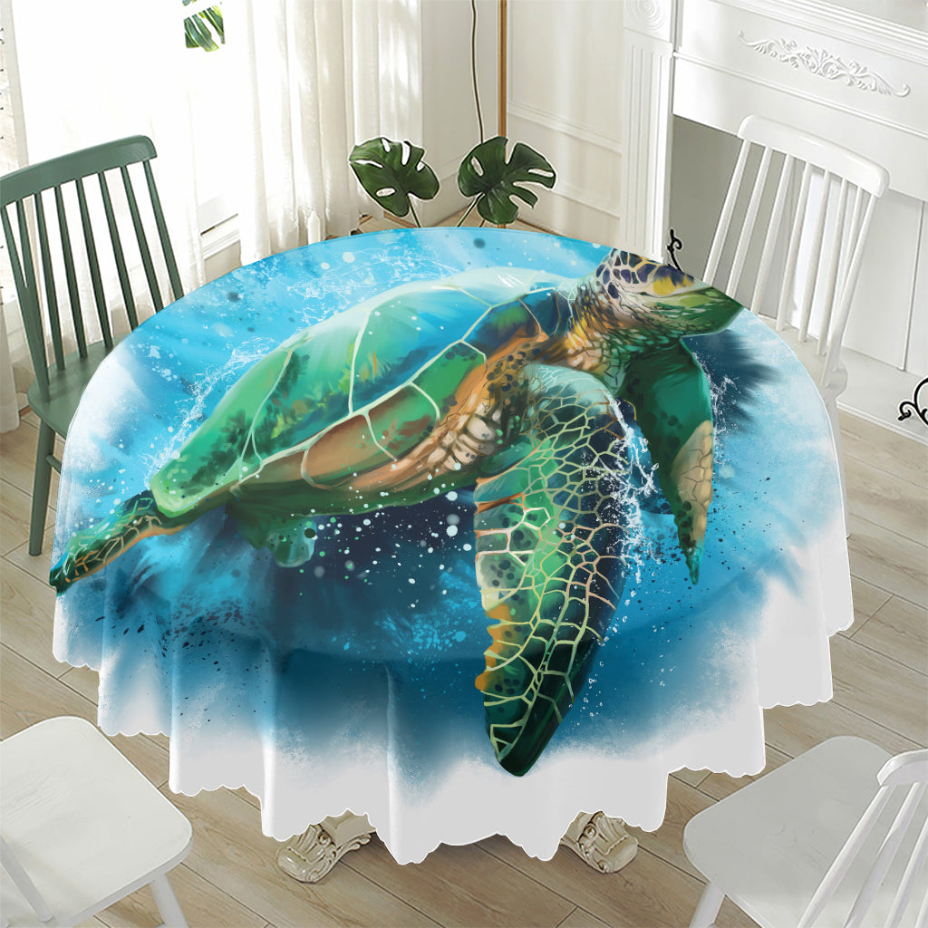 Sea Turtle Painting Print Waterproof Round Tablecloth