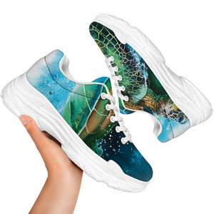 Sea Turtle Painting Print White Chunky Shoes