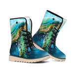 Sea Turtle Painting Print Winter Boots