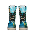Sea Turtle Painting Print Winter Boots