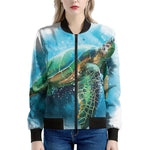 Sea Turtle Painting Print Women's Bomber Jacket