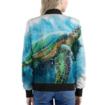 Sea Turtle Painting Print Women's Bomber Jacket