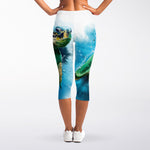 Sea Turtle Painting Print Women's Capri Leggings