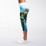 Sea Turtle Painting Print Women's Capri Leggings