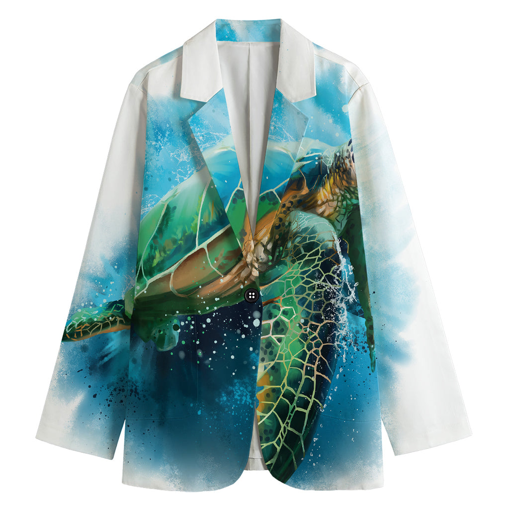 Sea Turtle Painting Print Women's Cotton Blazer
