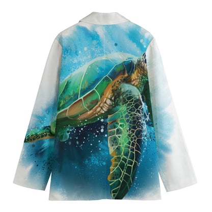 Sea Turtle Painting Print Women's Cotton Blazer