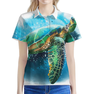 Sea Turtle Painting Print Women's Polo Shirt