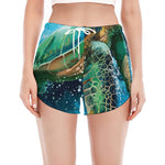 Sea Turtle Painting Print Women's Split Running Shorts