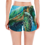 Sea Turtle Painting Print Women's Split Running Shorts