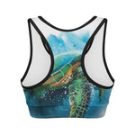 Sea Turtle Painting Print Women's Sports Bra
