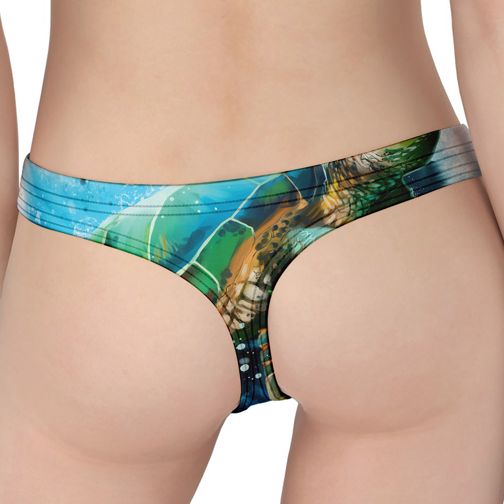 Sea Turtle Painting Print Women's Thong