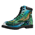 Sea Turtle Painting Print Padded Collar Lace Up Boots