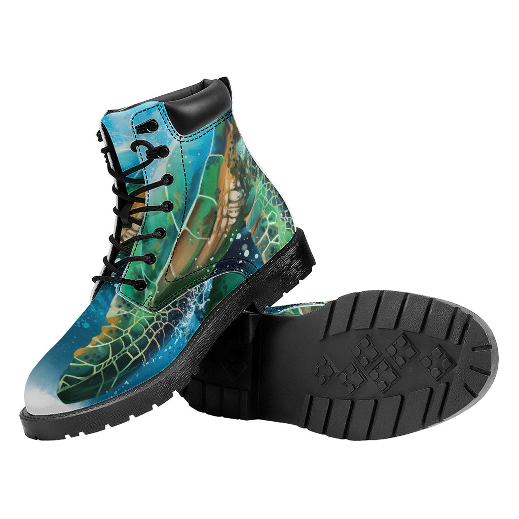 Sea Turtle Painting Print Work Boots