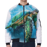 Sea Turtle Painting Print Zip Sleeve Bomber Jacket