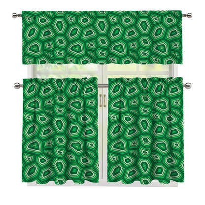Sea Turtle Shell Pattern Print 3 Piece Kitchen Curtains