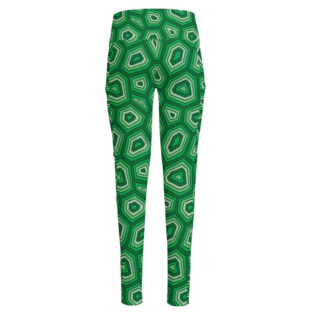 Sea Turtle Shell Pattern Print High-Waisted Pocket Leggings