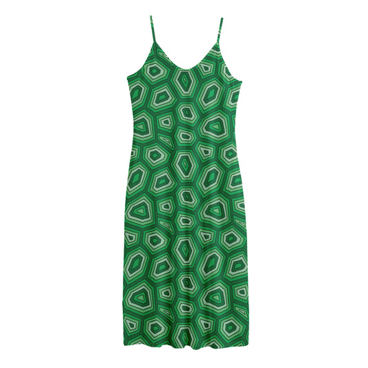 Sea Turtle Shell Pattern Print Jersey Midi Cami Dress