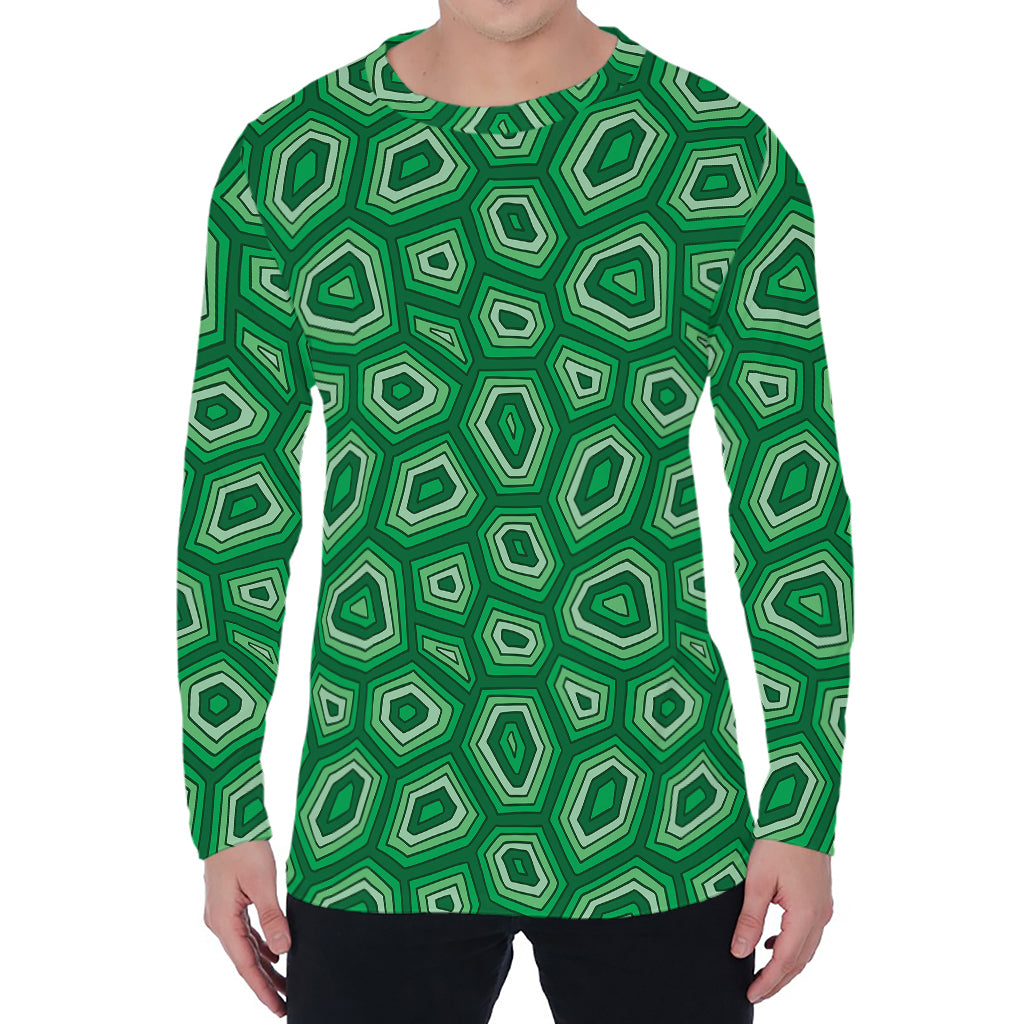 Sea Turtle Shell Pattern Print Men's Long Sleeve T-Shirt