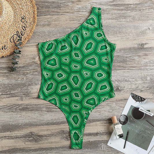 Sea Turtle Shell Pattern Print One Shoulder Bodysuit