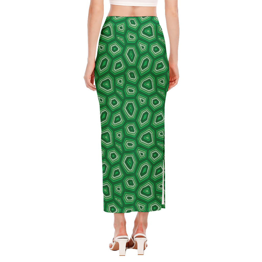 Sea Turtle Shell Pattern Print Side Slit Maxi Skirt