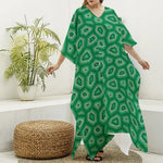 Sea Turtle Shell Pattern Print Silk V-Neck Kaftan Dress