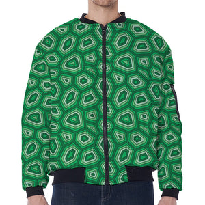 Sea Turtle Shell Pattern Print Zip Sleeve Bomber Jacket