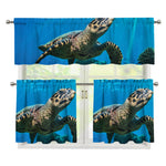 Sea Turtle Underwater Print 3 Piece Kitchen Curtains