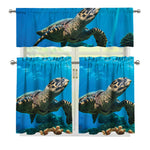 Sea Turtle Underwater Print 3 Piece Kitchen Curtains