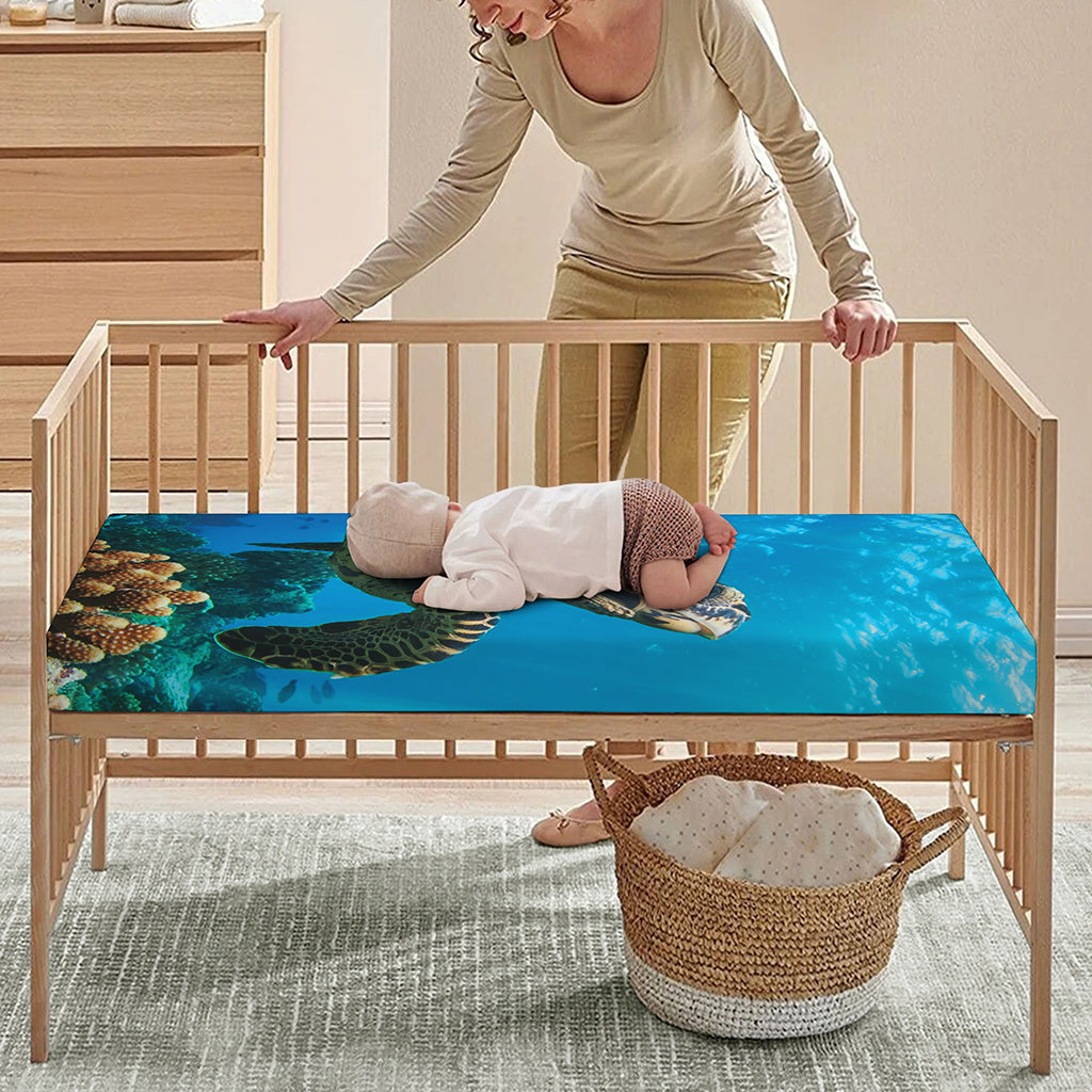 Sea Turtle Underwater Print Baby Crib Sheet