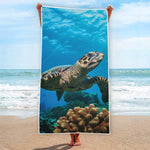 Sea Turtle Underwater Print Beach Towel