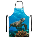 Sea Turtle Underwater Print Bib Apron With Pocket