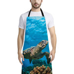 Sea Turtle Underwater Print Bib Apron With Pocket