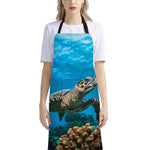 Sea Turtle Underwater Print Bib Apron With Pocket