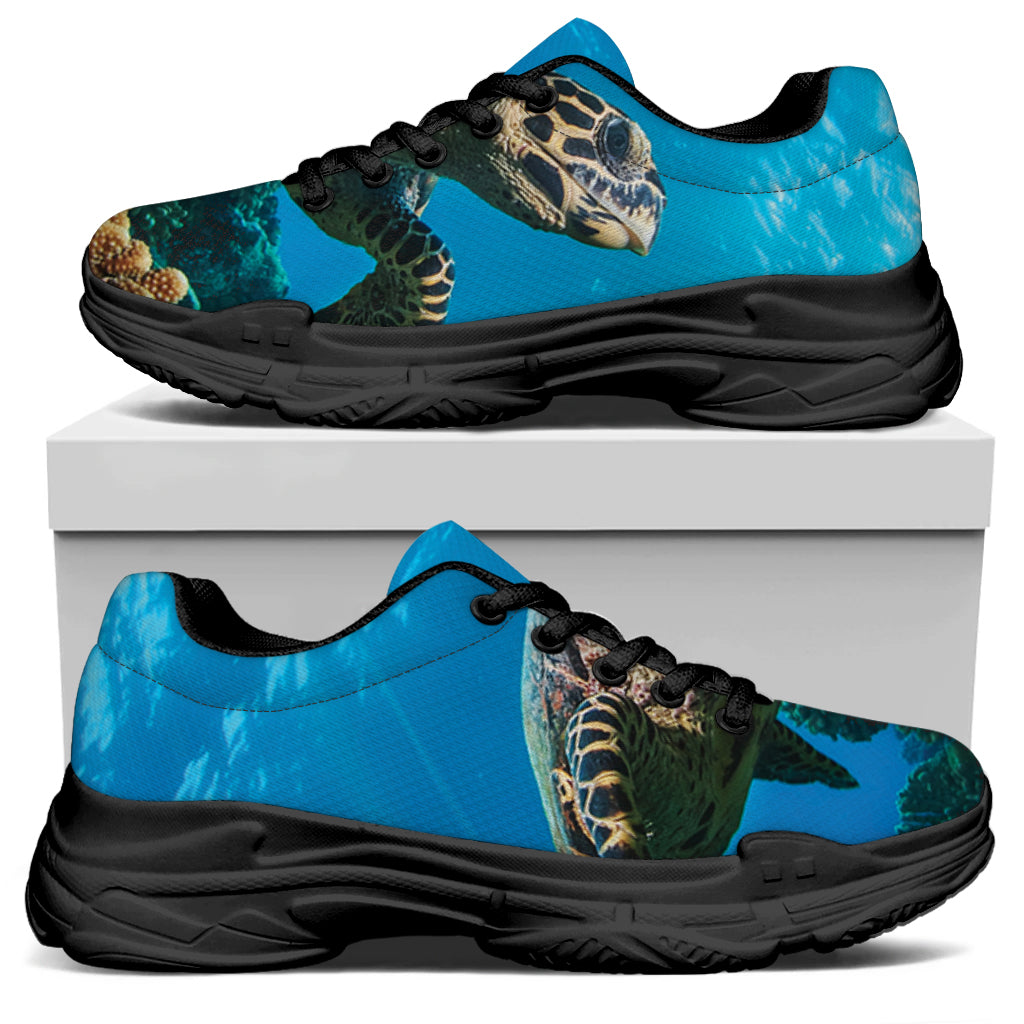 Sea Turtle Underwater Print Black Chunky Shoes