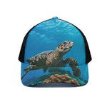 Sea Turtle Underwater Print Black Mesh Trucker Cap