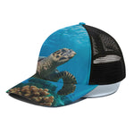 Sea Turtle Underwater Print Black Mesh Trucker Cap