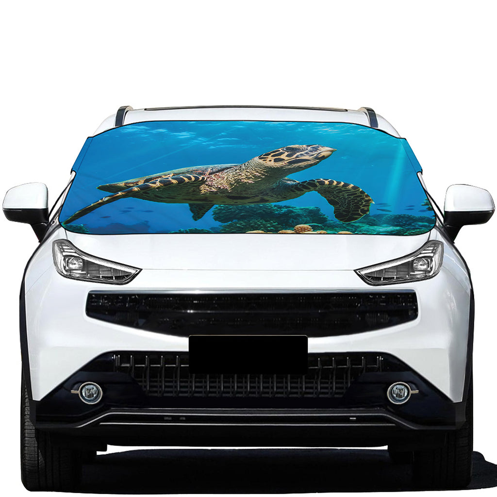 Sea Turtle Underwater Print Car Windshield Snow Cover