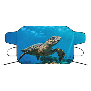 Sea Turtle Underwater Print Car Windshield Snow Cover