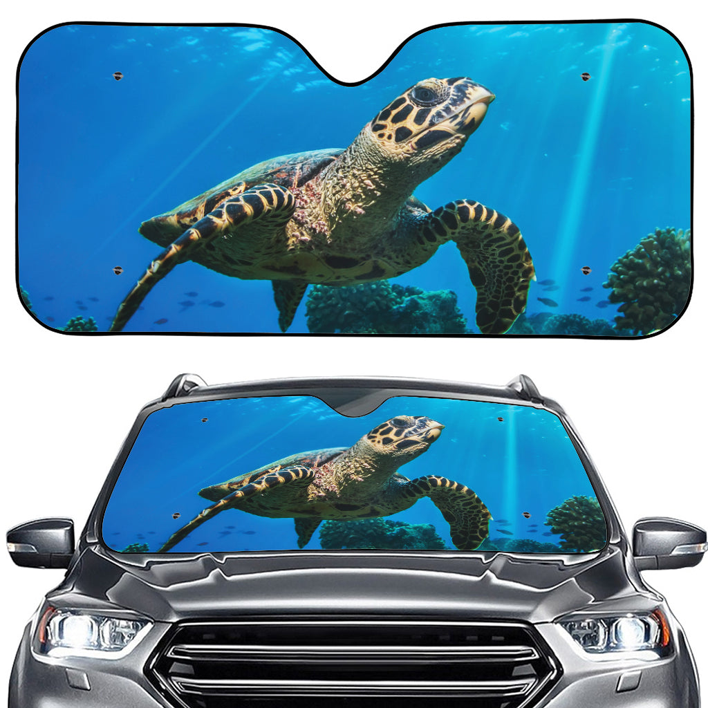 Sea Turtle Underwater Print Car Windshield Sun Shade