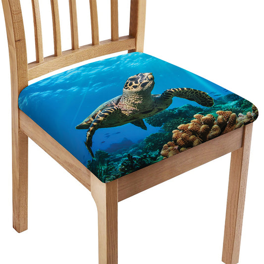 Sea Turtle Underwater Print Chair Cushion Cover